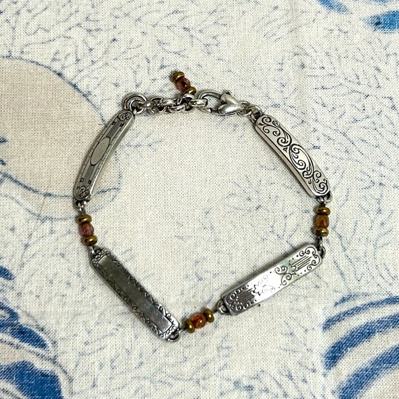 Brighton Jewelry - Brighton Bar & Bead Link Bracelet Silver Plated Etched
